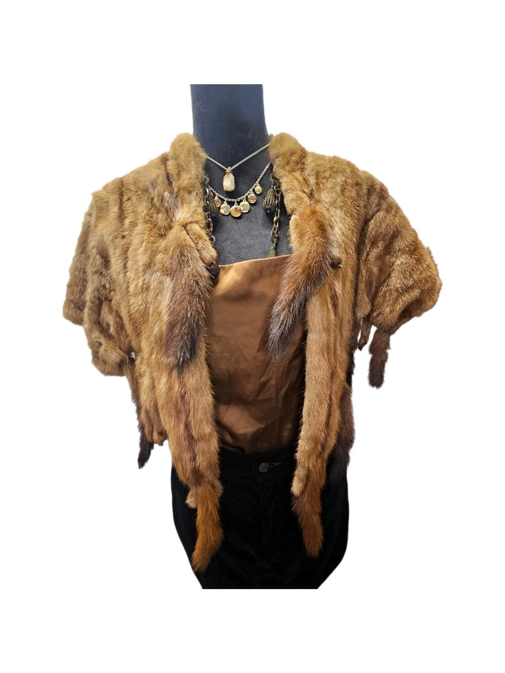 Vintage MCM Genuine Mink Fur Stole Shawl Wrap Tasseled Chic Glam Formal Wedding
